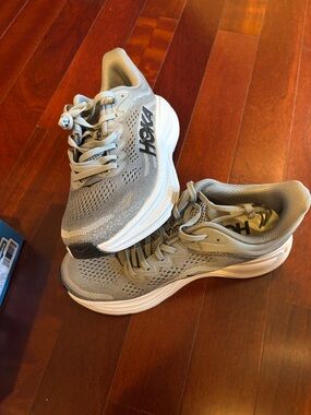 Hoka Light Gray Mesh Running Shoes with White Midsole